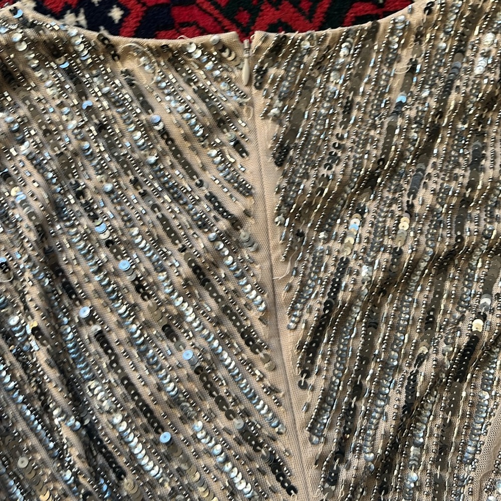 ADRIANNA PAPELL SEQUIN BEADED EMBELLISHED GOLD BRONZE MAXI DRESS LONG GOWN 4 - Picture 8 of 8